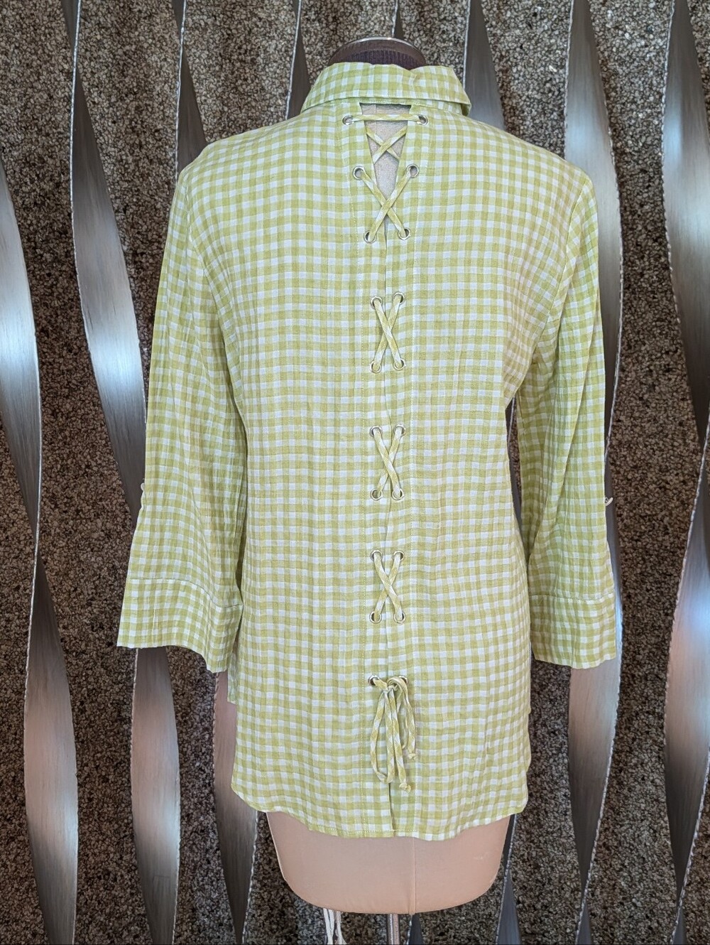 SHARON YOUNG linen cotton gingham shirt S